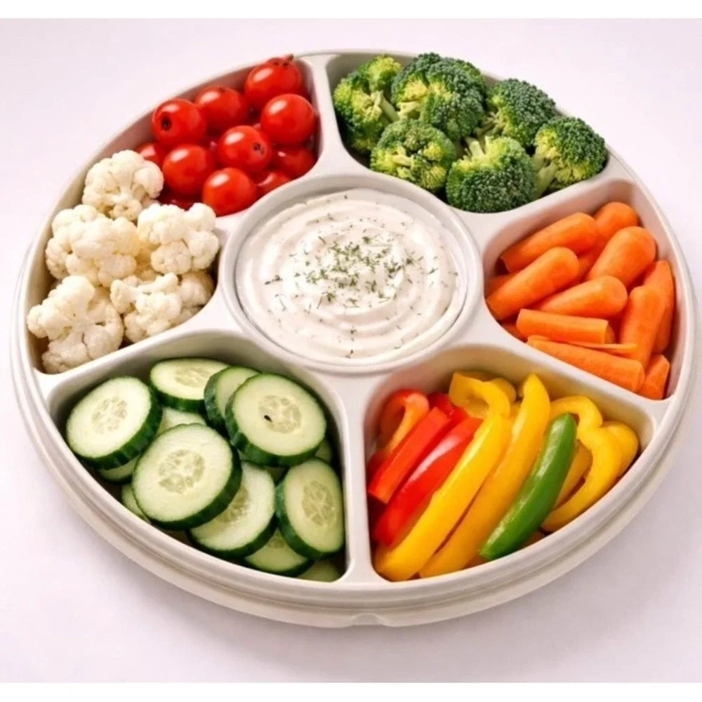 Vintage Tupperware Serving Center 1665-1 Veggie Tray with Lid Off White 12‎ Inch